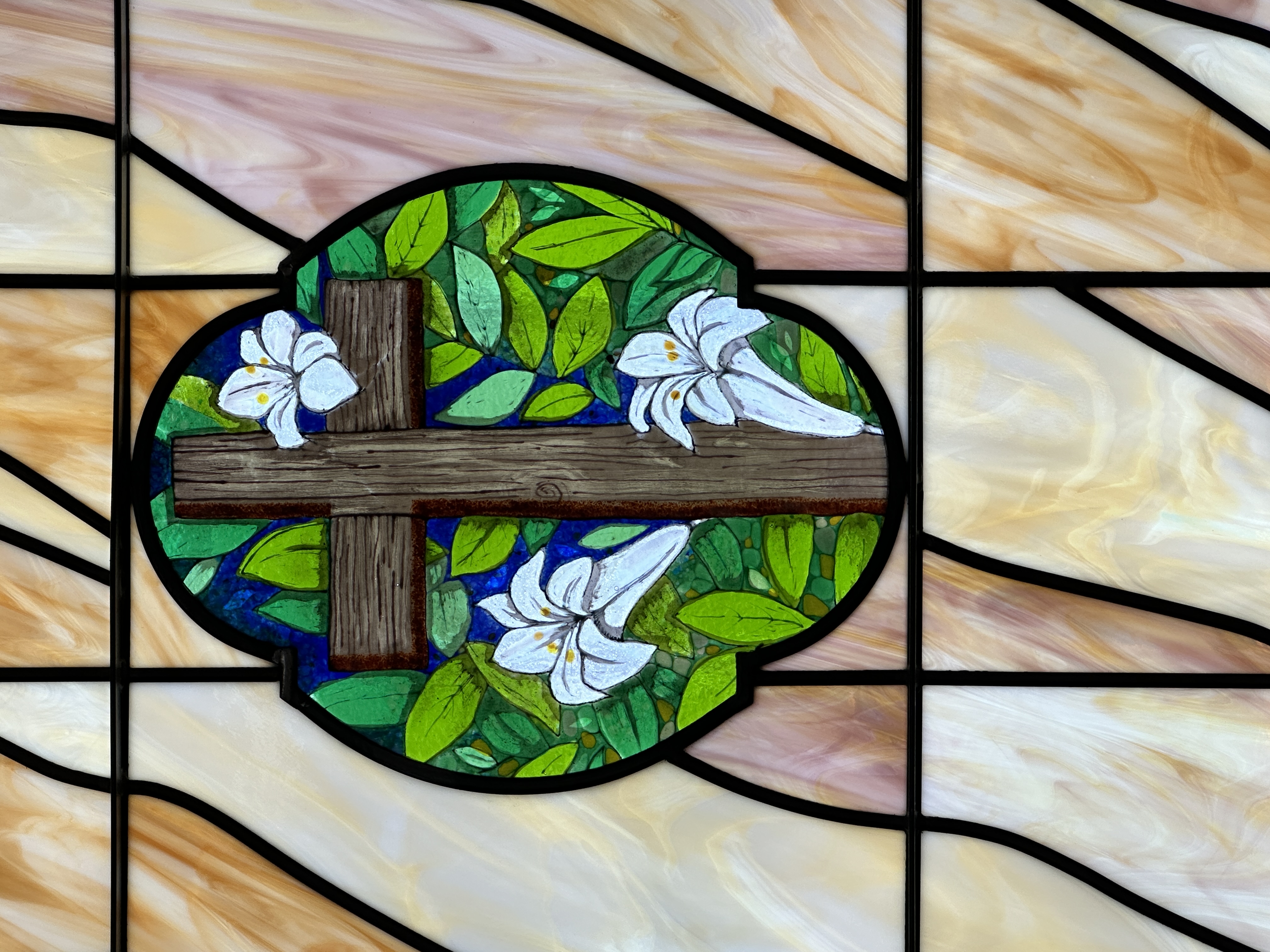 Cross with Peace Lillies — view 2
